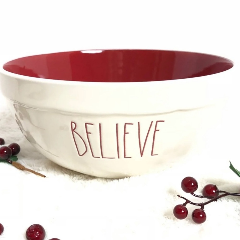 Rae Dunn Believe Large Bowl Red Interior